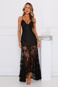 Outgoing Satin Lace Maxi Dress Black