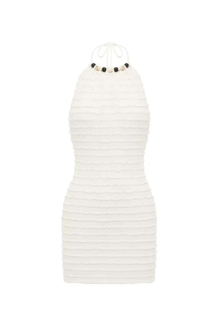 ADALEE RUFFLE TEXTURE MINI DRESS - WHITE