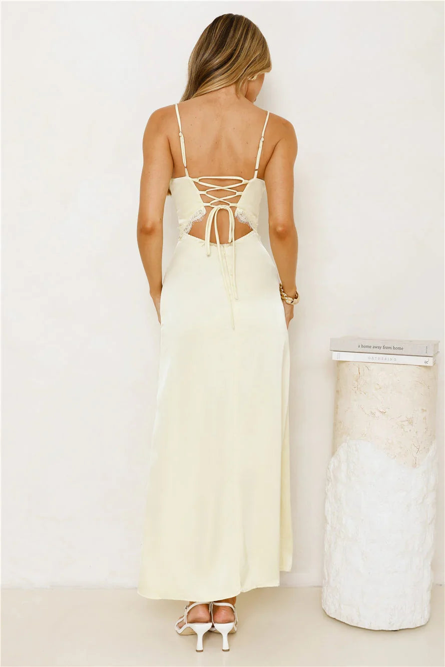 Softly In Season Satin Maxi Dress Yellow