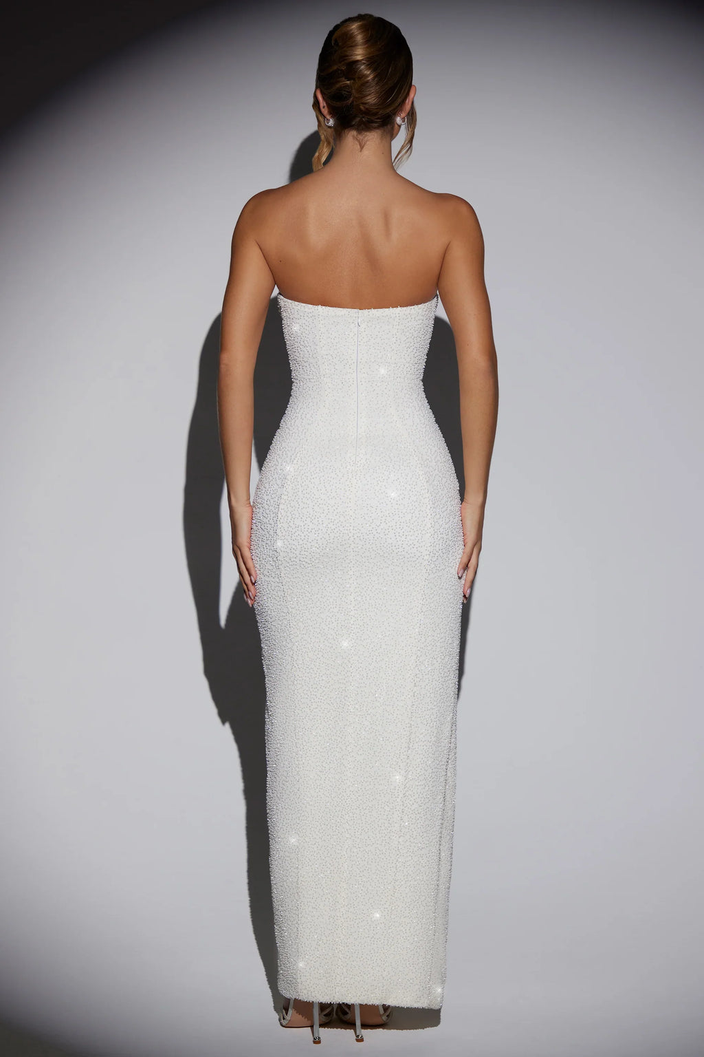 Embellished Bandeau Cowl Neck Maxi Dress in Snow