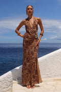 MABELLA HALTER MAXI DRESS - MENDEZ BROWN