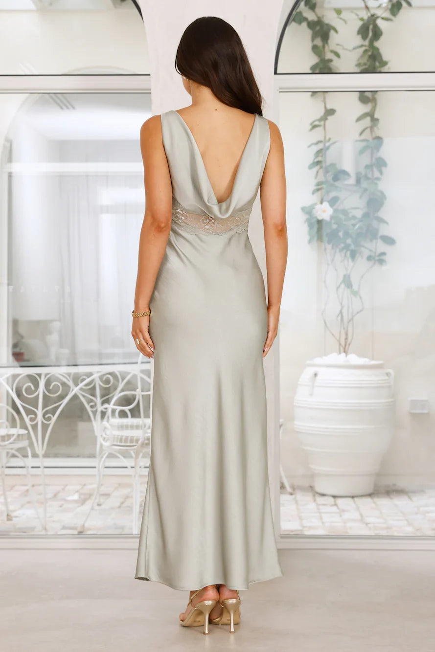 Love on Read Satin Maxi Dress Sage