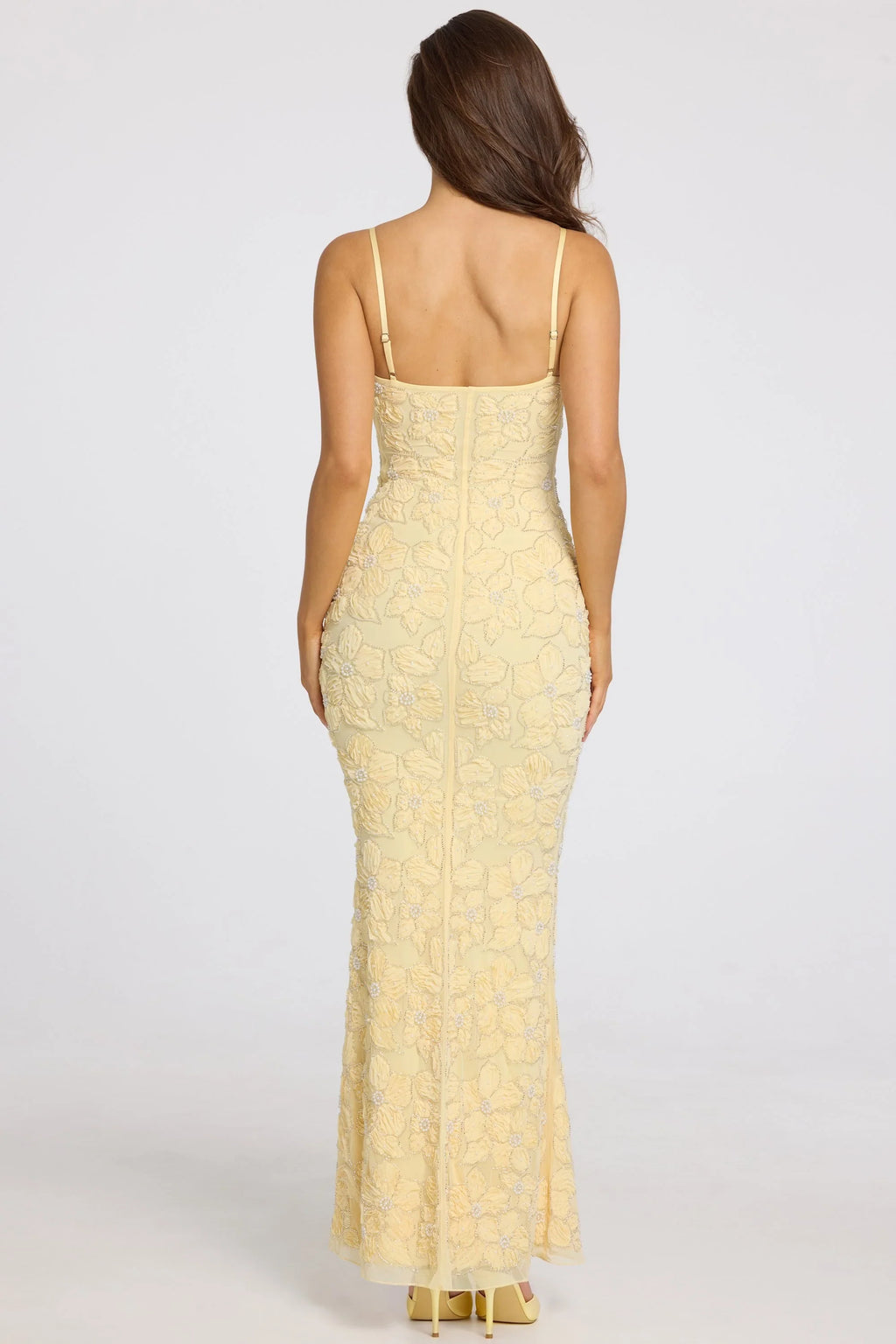 Embellished Square-Neck Maxi Dress in Butter Yellow