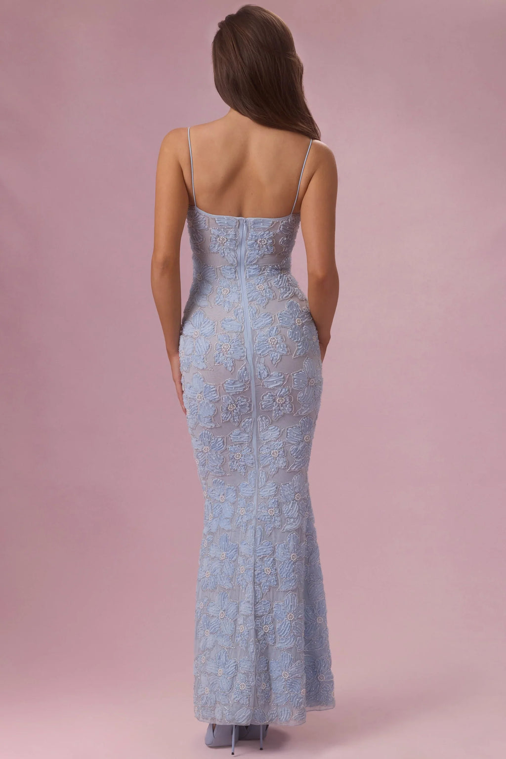 Embellished Square Neck Maxi Dress in Sky Blue