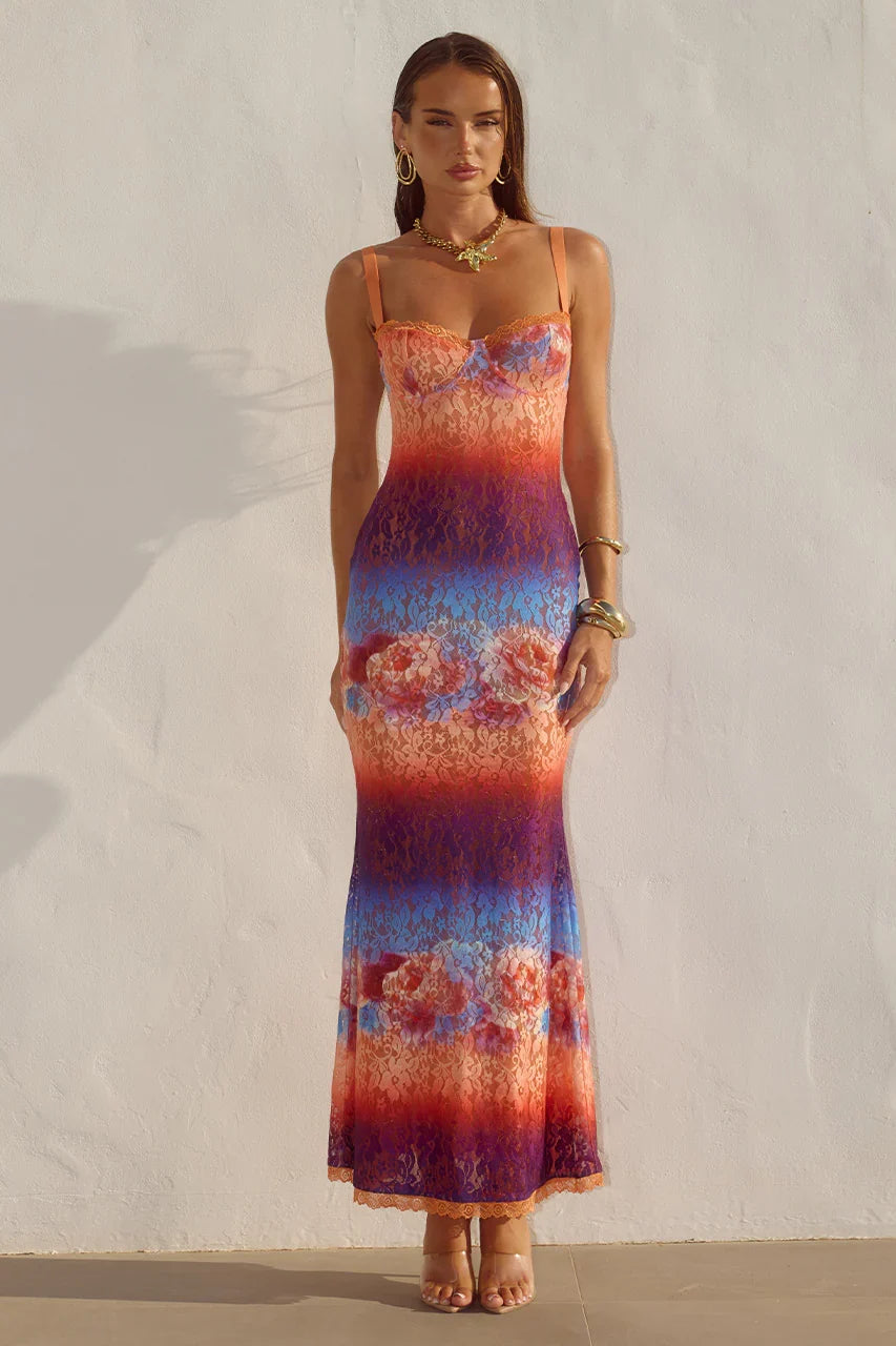 SERINA LACE MAXI DRESS - NADIA PINK OMBRE