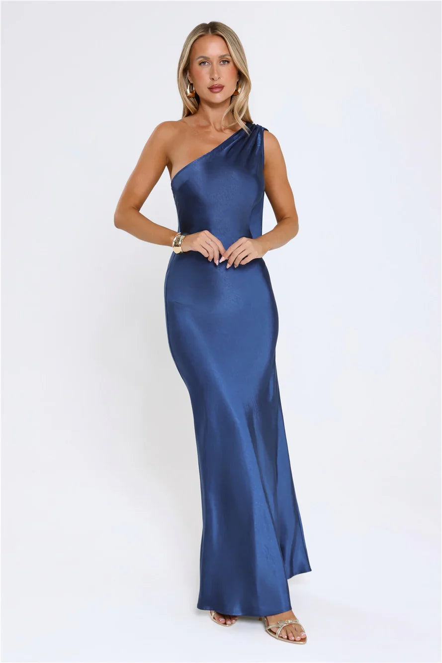 The Diamond Soirée Halter Satin Maxi Dress Navy