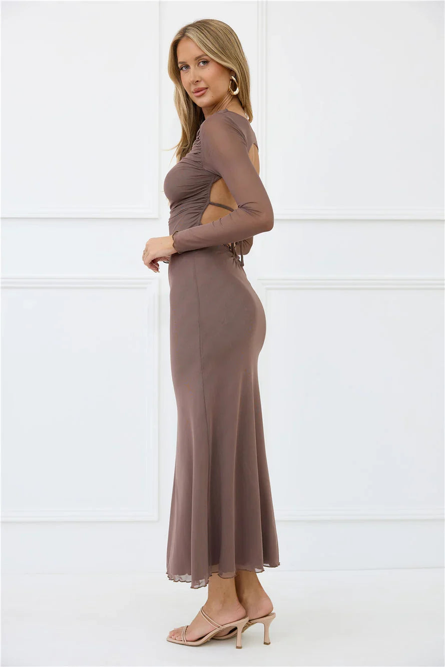 Thinking Pretty Long Sleeve Maxi Dress Mushroom