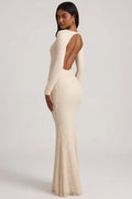 Ruched Backless Lace Maxi Dress in Ivory