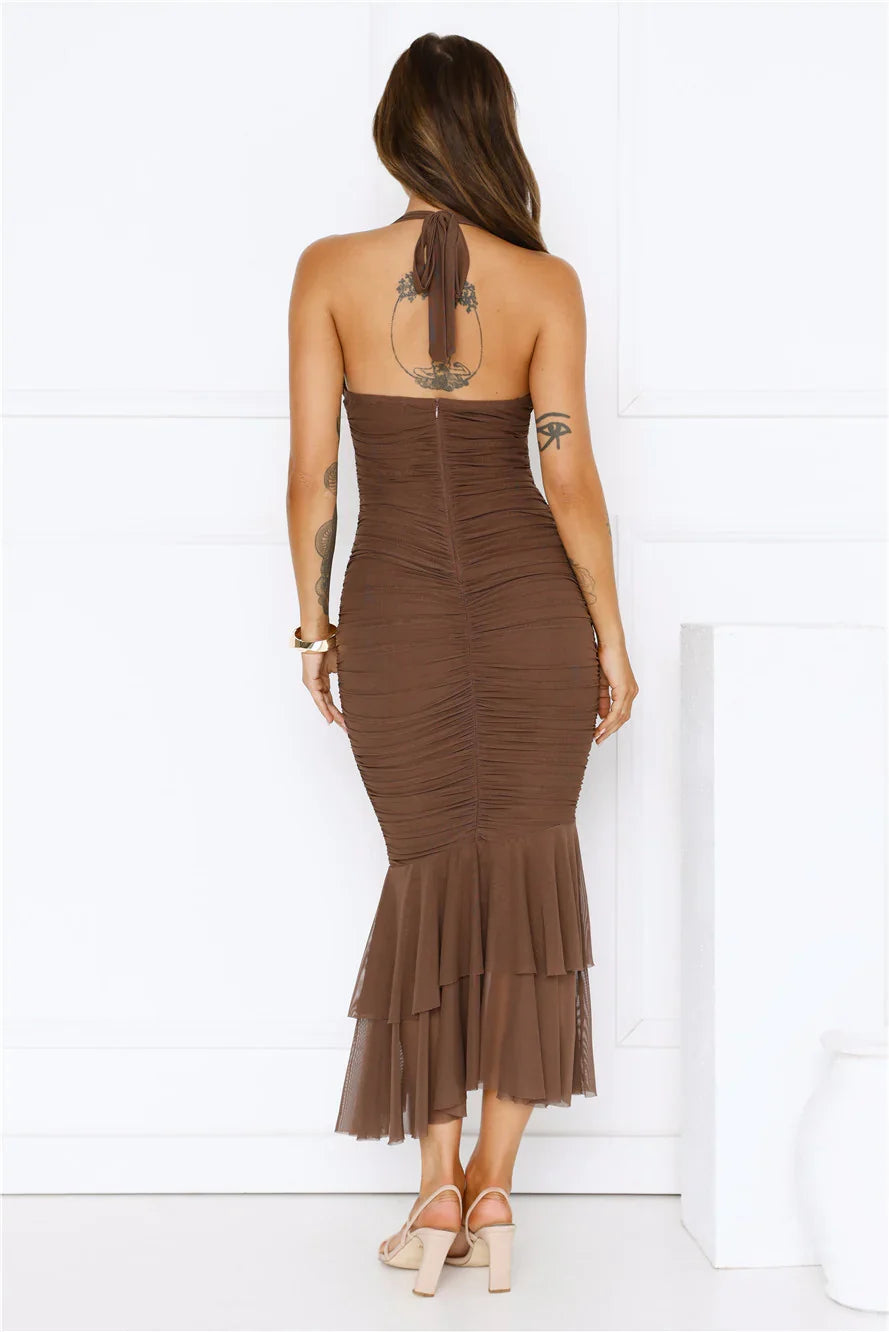 Moonrise Melody Mesh Maxi Dress Brown