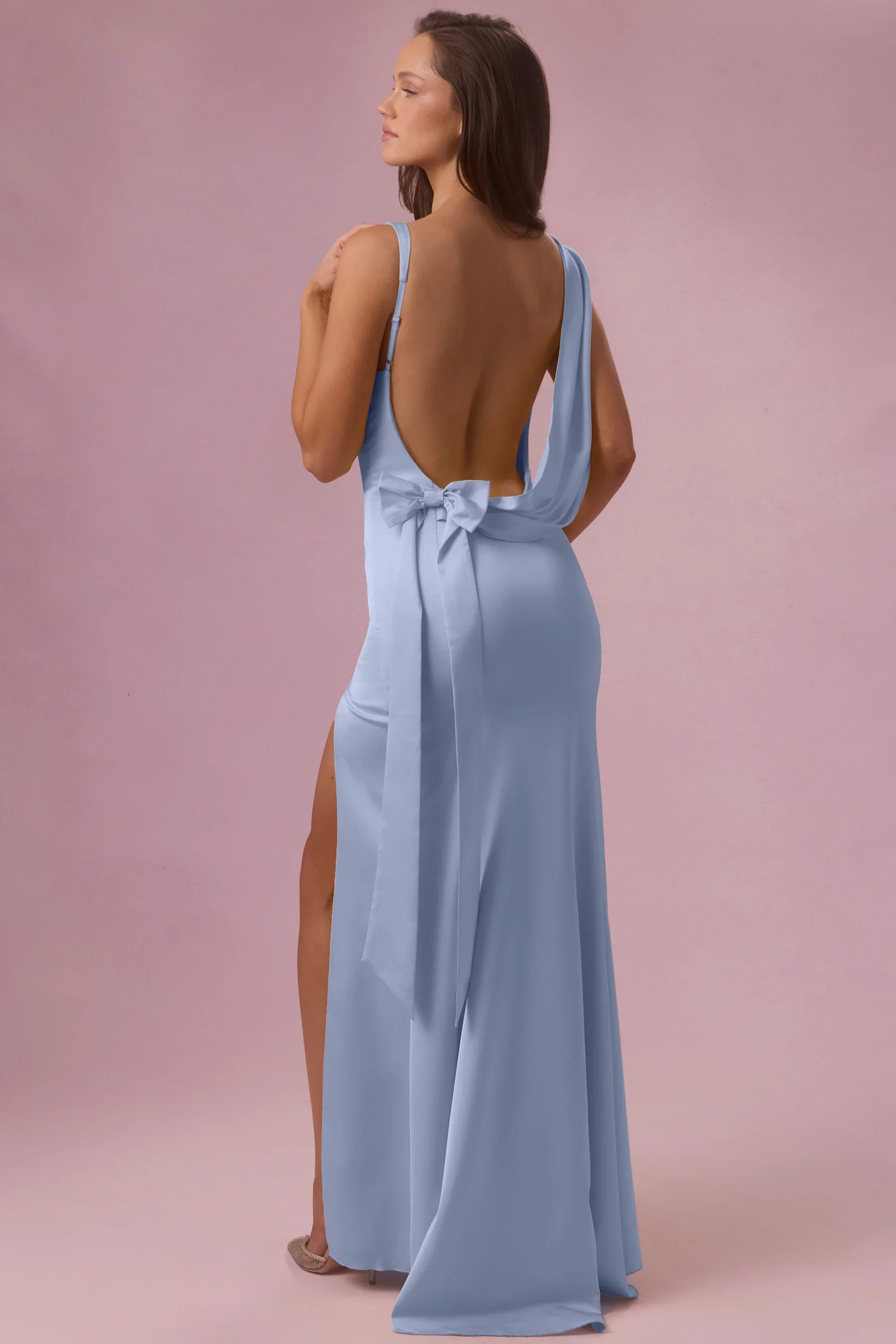 Satin Draped Bridesmaid Dress in Sky Blue