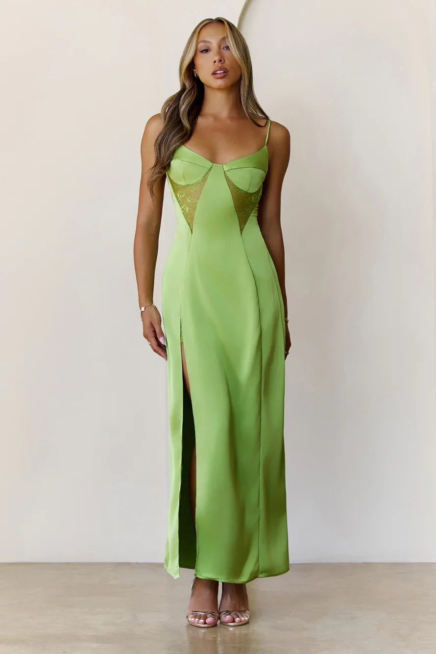Midnight Heirloom Satin Maxi Dress Green