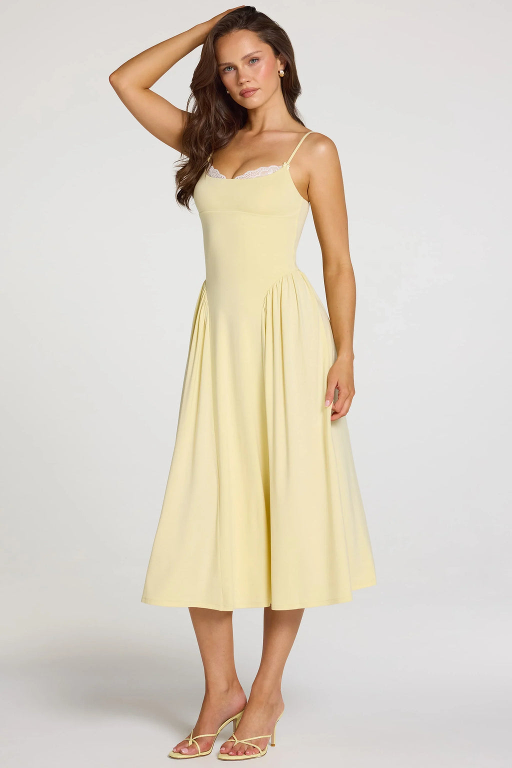 Modal Lace-Trim Midaxi Dress in Pastel Yellow