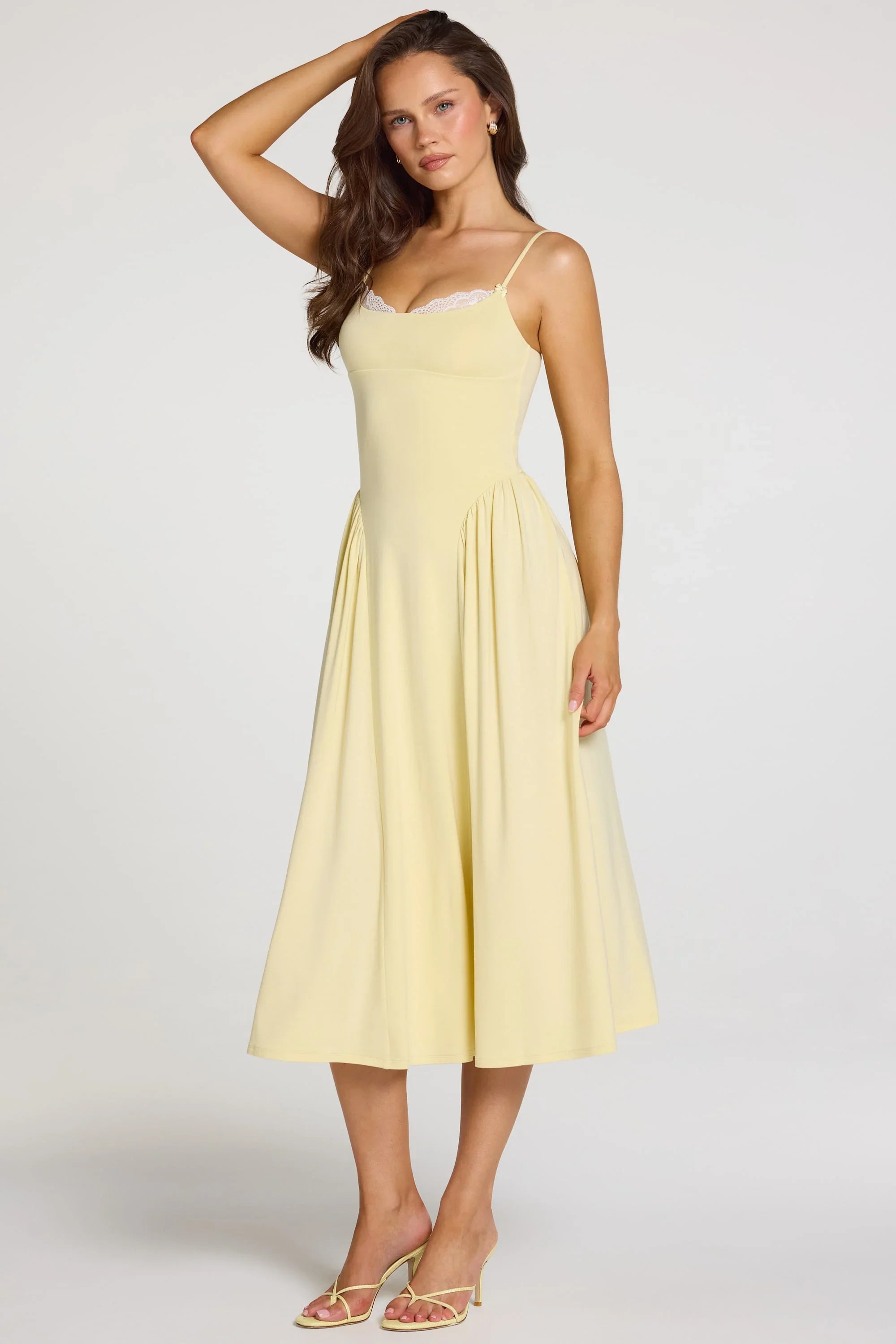 Modal Lace-Trim Midaxi Dress in Pastel Yellow
