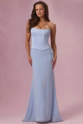 Satin Corset Bridesmaid Dress in Sky Blue