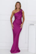 Chase Your Power One Shoulder Satin Maxi Dress Berry