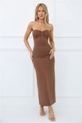 Find Your Wild Strapless Maxi Dress Brown