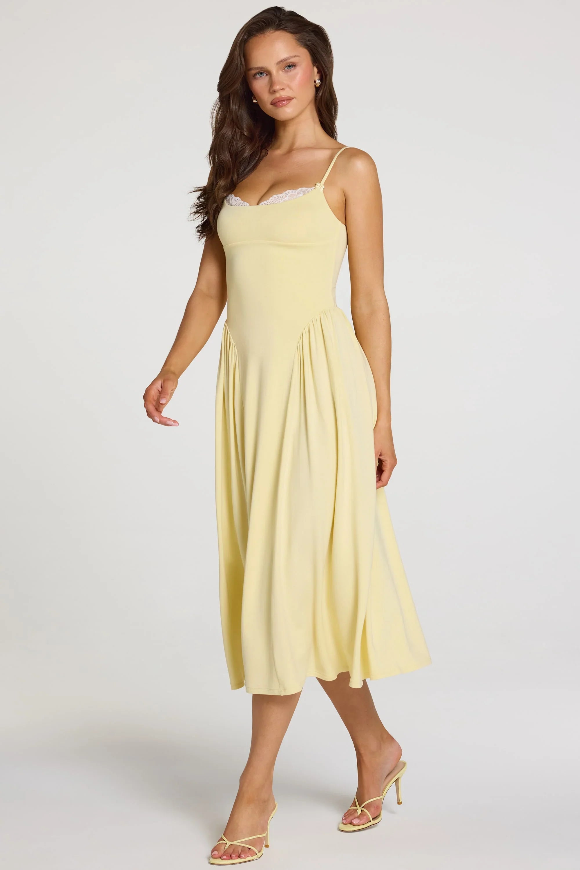 Modal Lace-Trim Midaxi Dress in Pastel Yellow