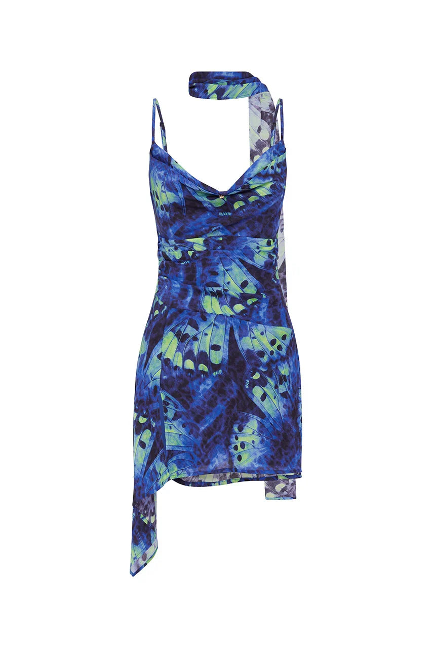 ALORA SCOOP NECK MINI DRESS - ELIANA BLUE
