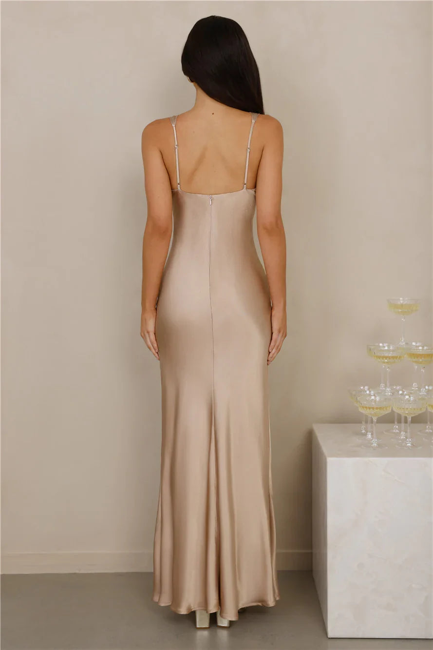 The Isabeau Satin Maxi Dress Champagne
