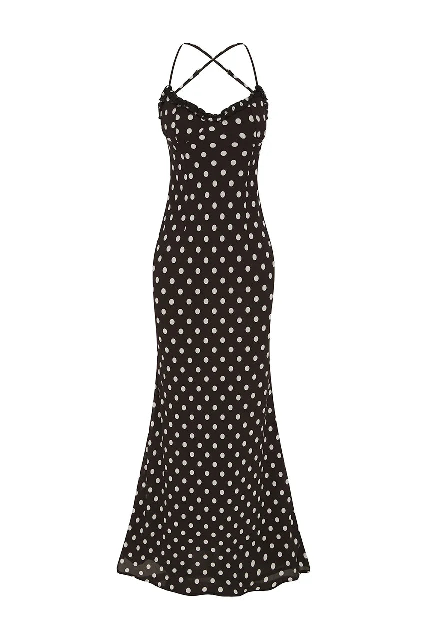 MONET MAXI DRESS - BLACK POLKA
