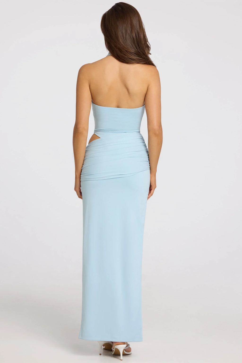 Deep Plunge Halterneck Maxi Dress in Powder Blue