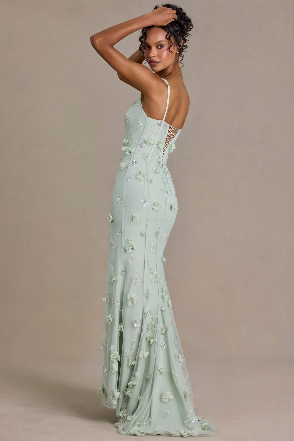 Embellished Corset Gown in Sage Green