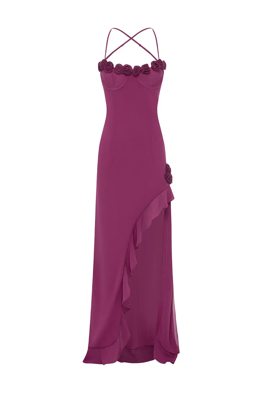 JIONNI RUFFLE MAXI DRESS - BERRY