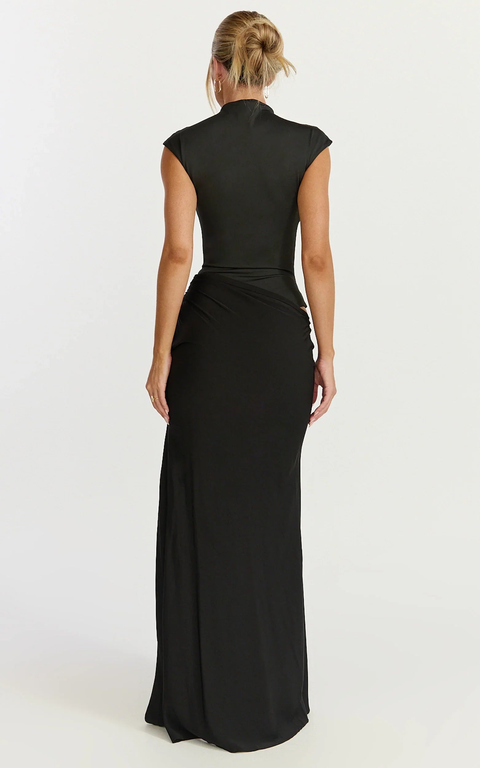 Grace Maxi Dress - Cap Sleeve Asymmetric Split Dress in Black