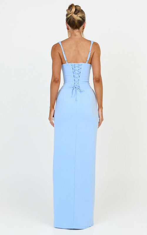 Amara Maxi Dress - Corset Bodice Lace Up Dress in Blue