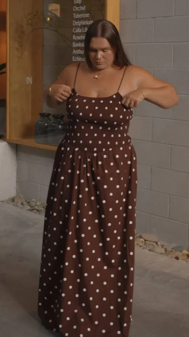 Gena Maxi Dress - Chocolate Polka