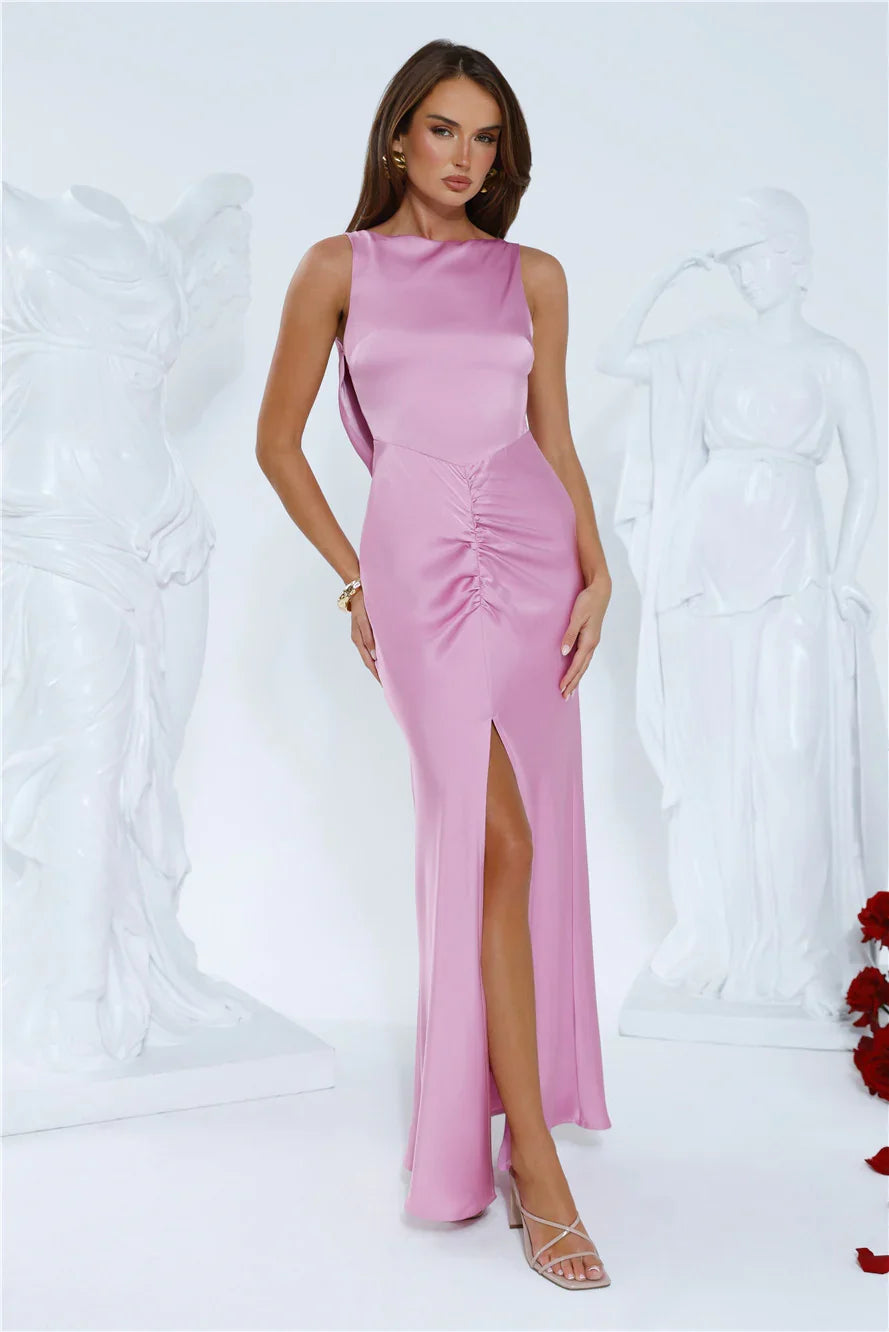 Icon In Action Satin Maxi Dress Pink