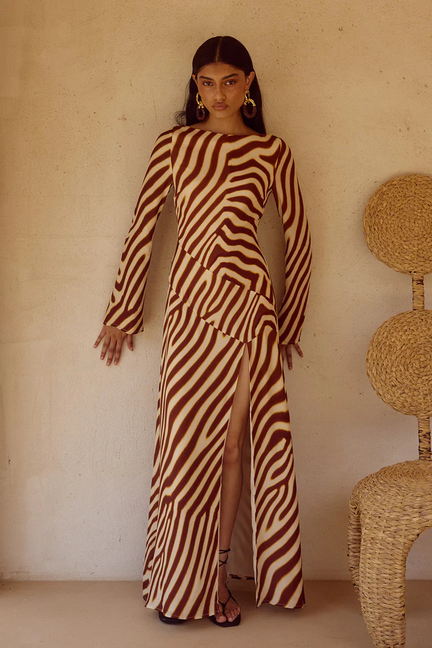 MONTIE SLEEVED MAXI DRESS - MONTIE CHOC