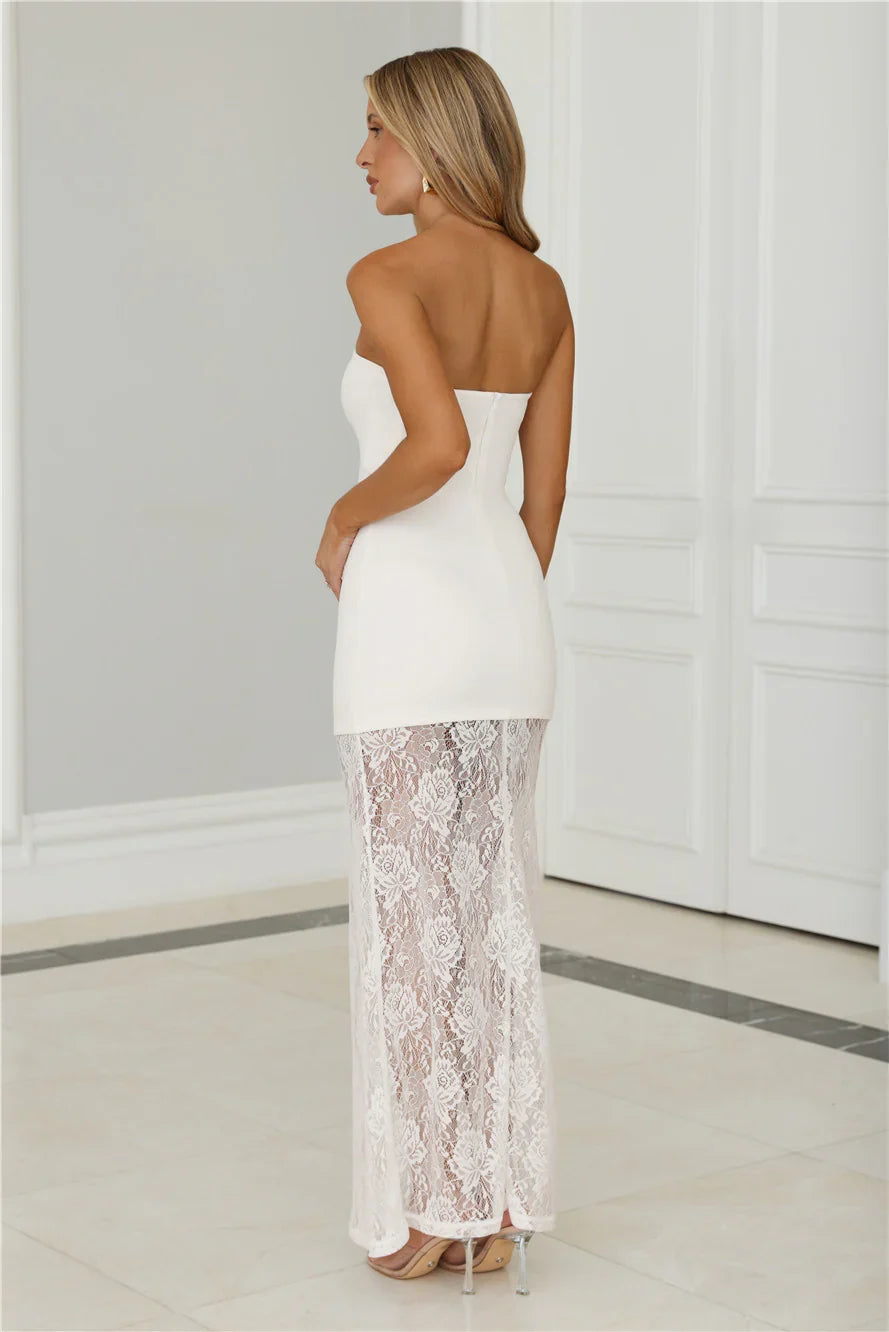 Polished Piece Strapless Lace Maxi Dress White