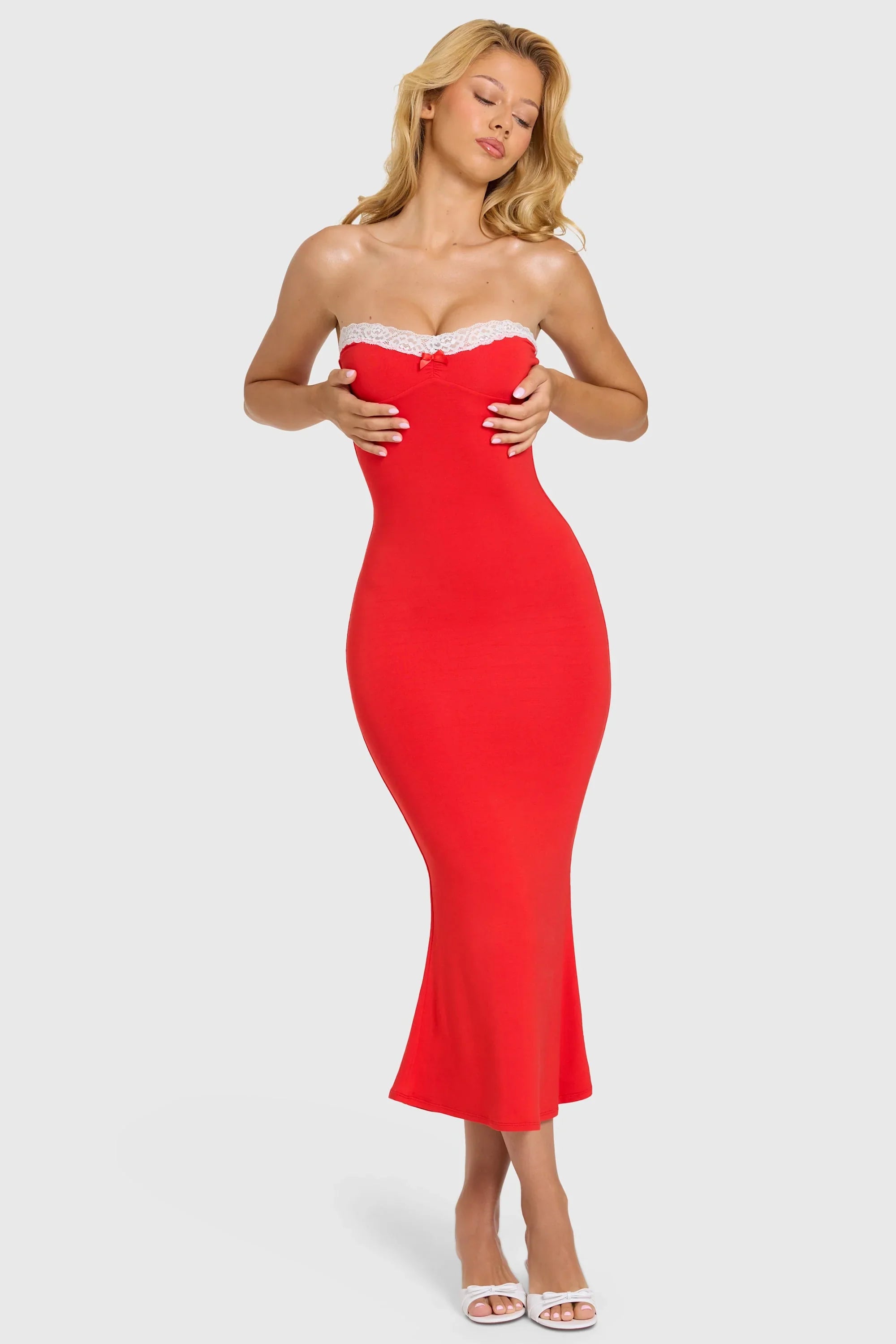 Modal Lace-Trim Midaxi Dress in Cherry