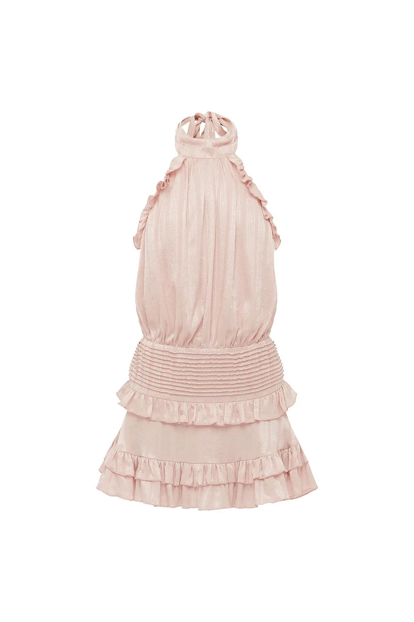 POPPY HIGH NECK RUFFLE MINI DRESS - PETAL