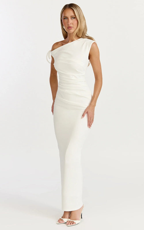 Belle Maxi Dress - Tie Shoulder Detail Dress in White
