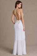 Chiffon Cowl-Neck Open-Back Gown in Snow