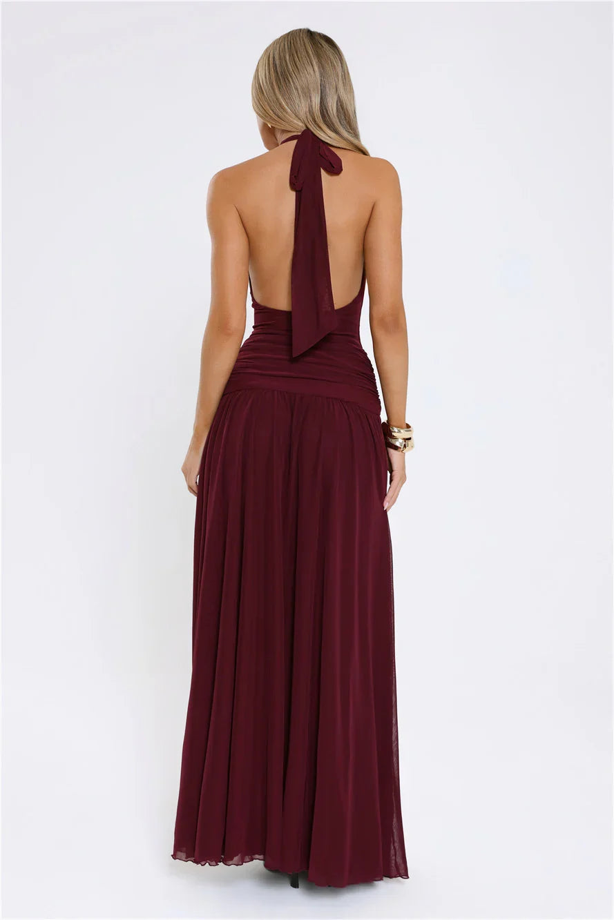 Sundown Soul Halter Midnight Blossoms Maxi Dress Plum