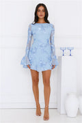 Elodie Long Sleeve Mesh Mini Dress Blue