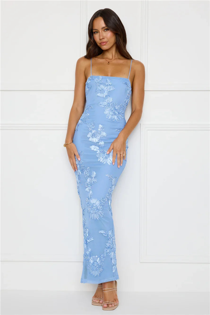 Amber Zest Mesh Maxi Dress Blue