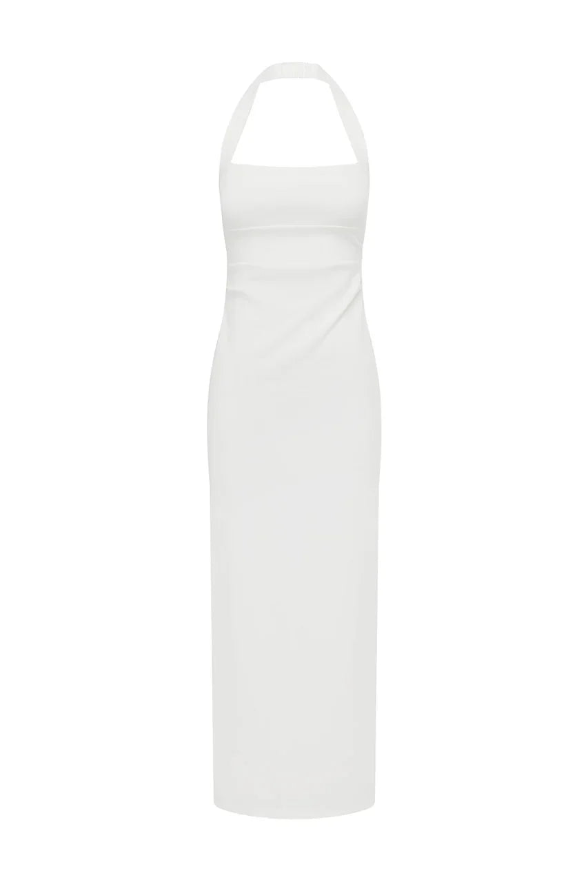 FRANCA HALTER MIDI DRESS - WHITE