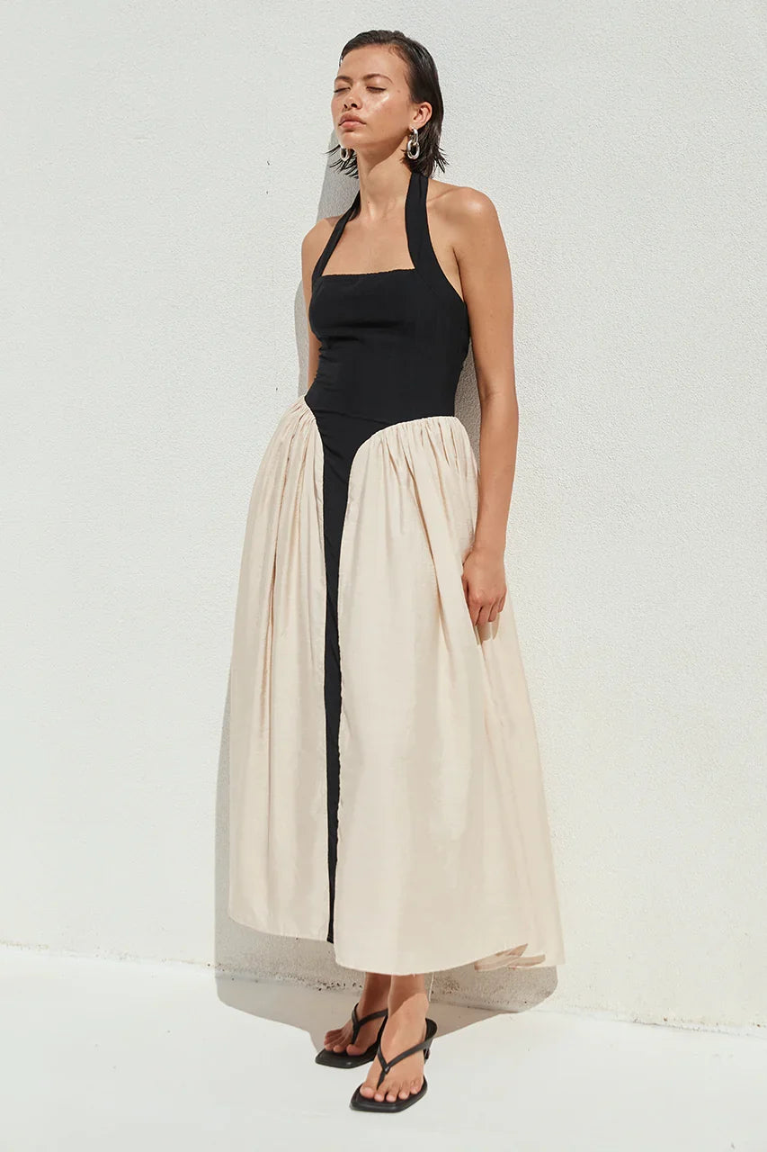 SAMMI MIDI DRESS - BLACK/CREAM
