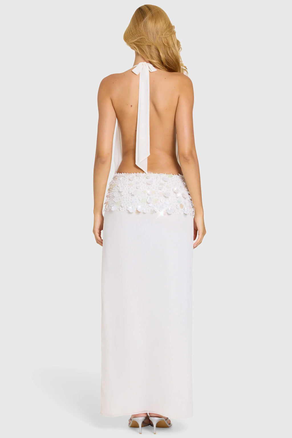 Embellished Waist Maxi Dress in Ivory