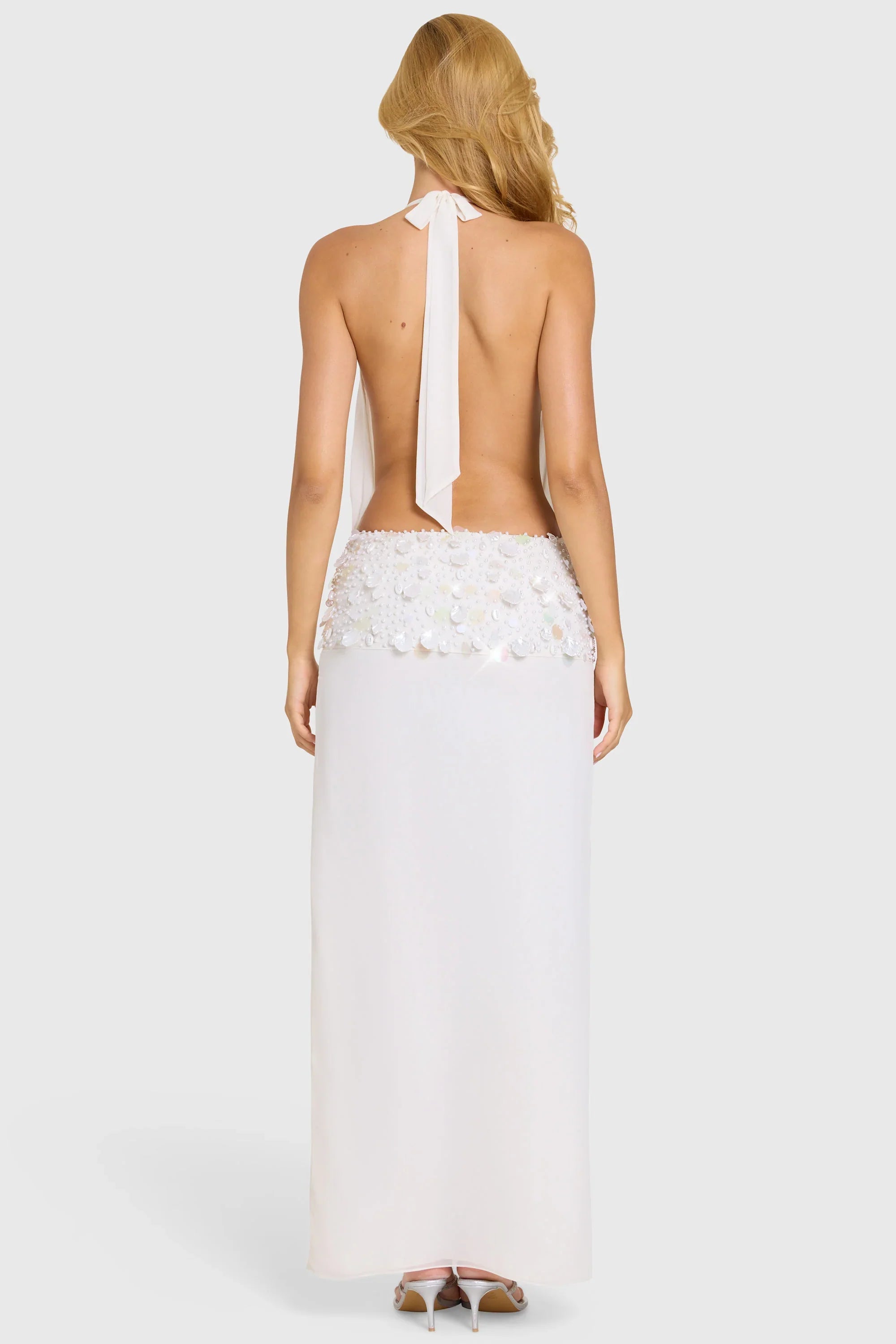 Embellished Waist Maxi Dress in Ivory