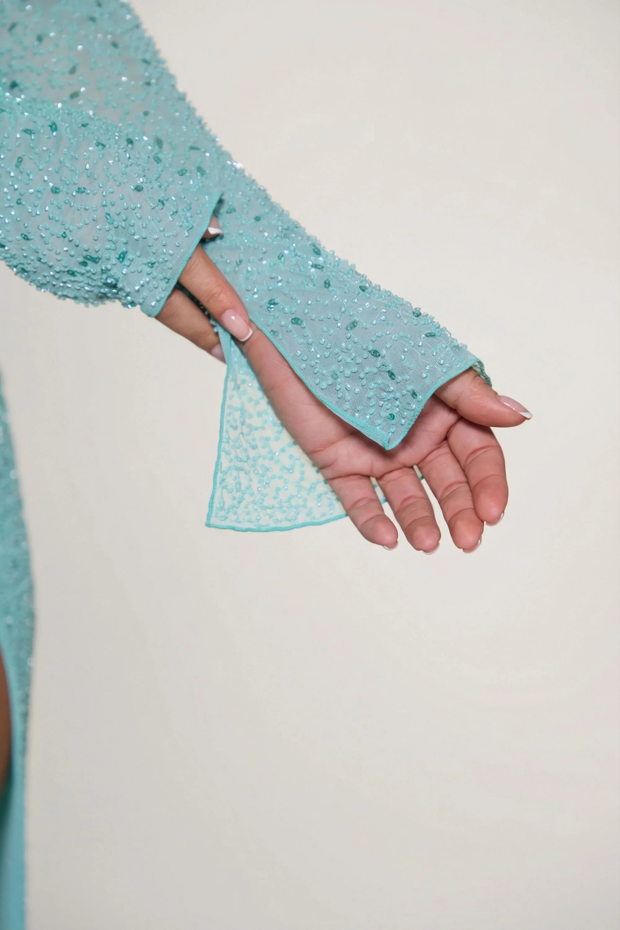 Embellished Cowl Neck Maxi Dress in Aquamarine