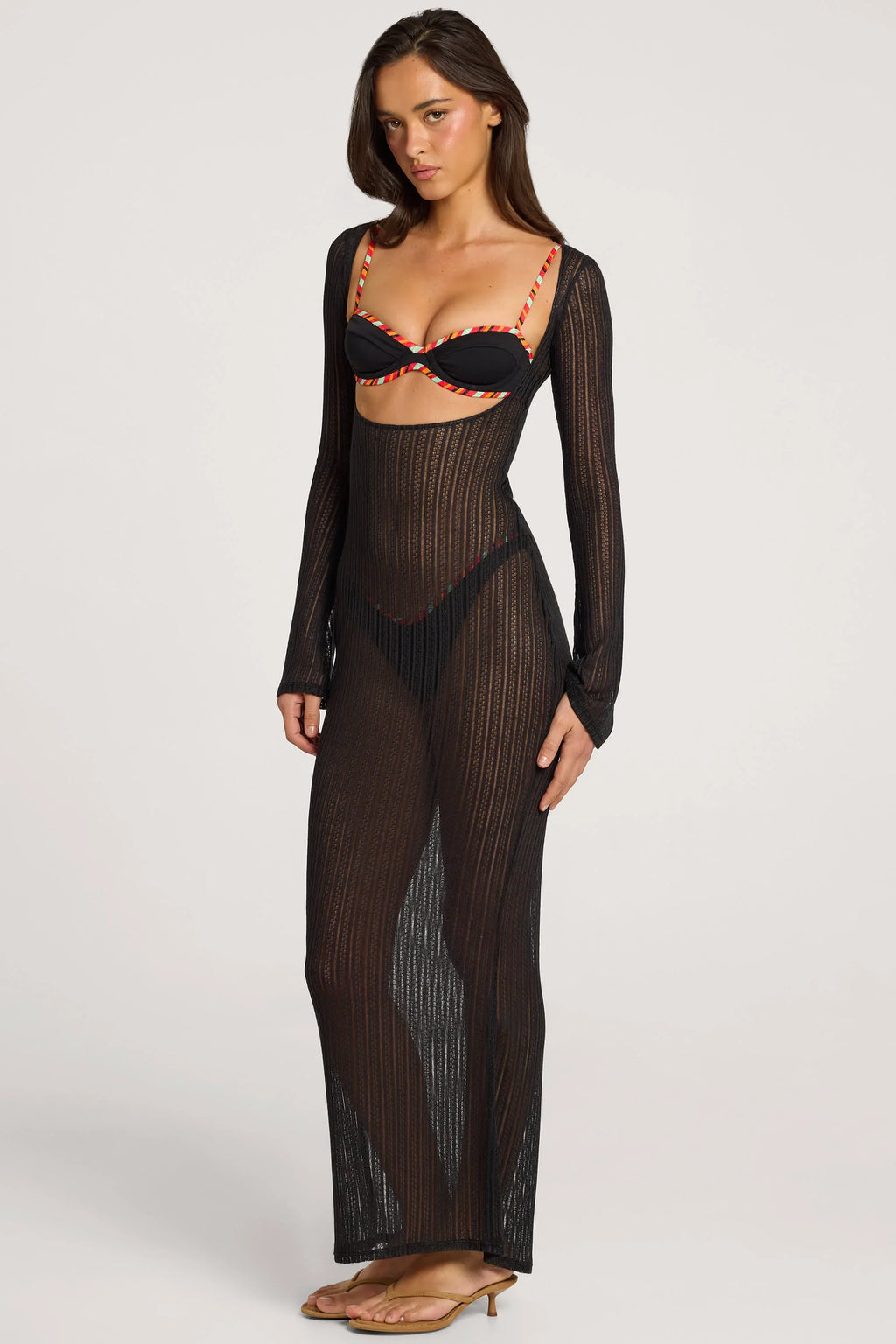 Open-Front Maxi Dress in Black