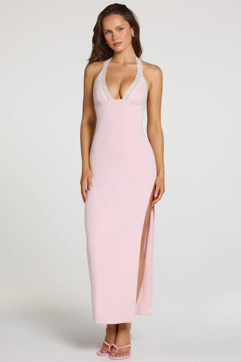 Modal Lace-Trim Maxi Dress in Baby Pink