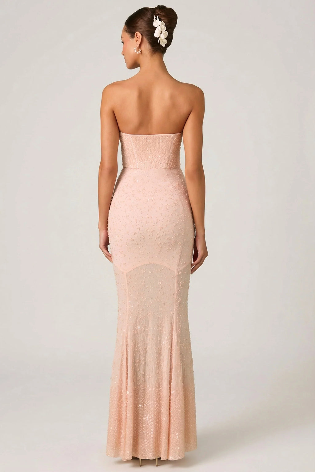 Embellished Sweetheart-Neck Fishtail Gown in Dusty Rose