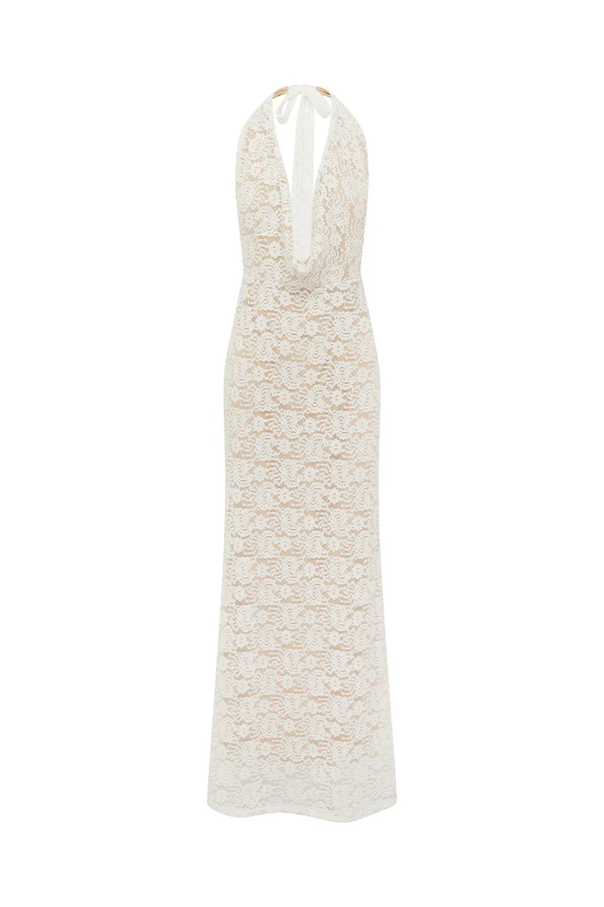 KYLO PLUNGE COWL MAXI DRESS - WHITE