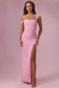 Mesh Draped Corset Gown in Candyfloss Pink